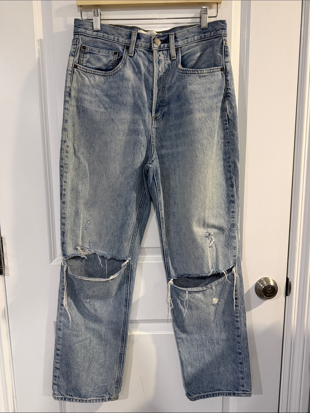 Aritzia Denim Forum Light Blue Distressed Women’s Jeans Organic Cotton - #100 - Picture 1 of 9